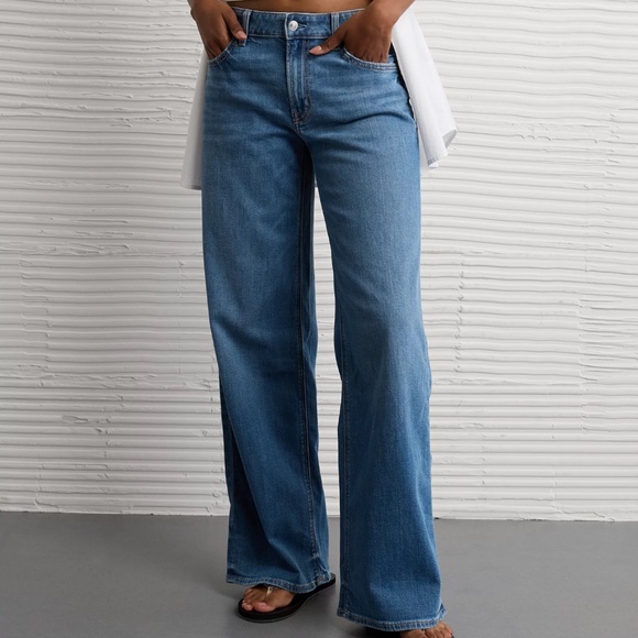 NWT American Eagle Stretch Low-Rise Baggy Wide-Leg Jean - 12 Long - Picture 1 of 7